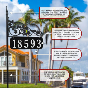 Rose Reflective Address Sign on 47" or 58" Pole