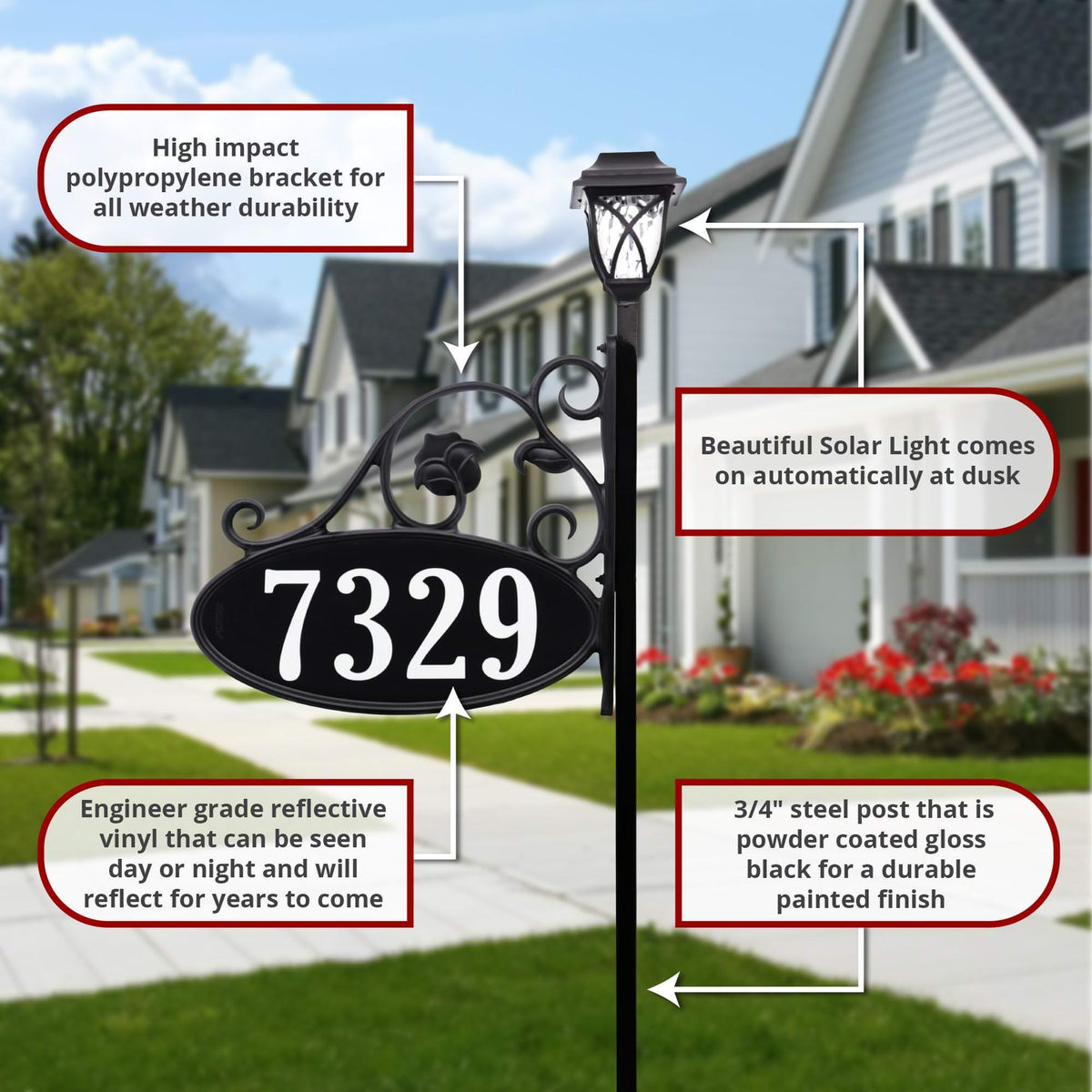 Park Place Oval Reflective Lawn Address Sign With Solar Light