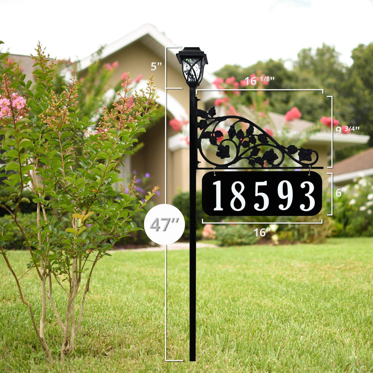 Address America Rose Reflective Double Sided Address Sign With Solar L 0664