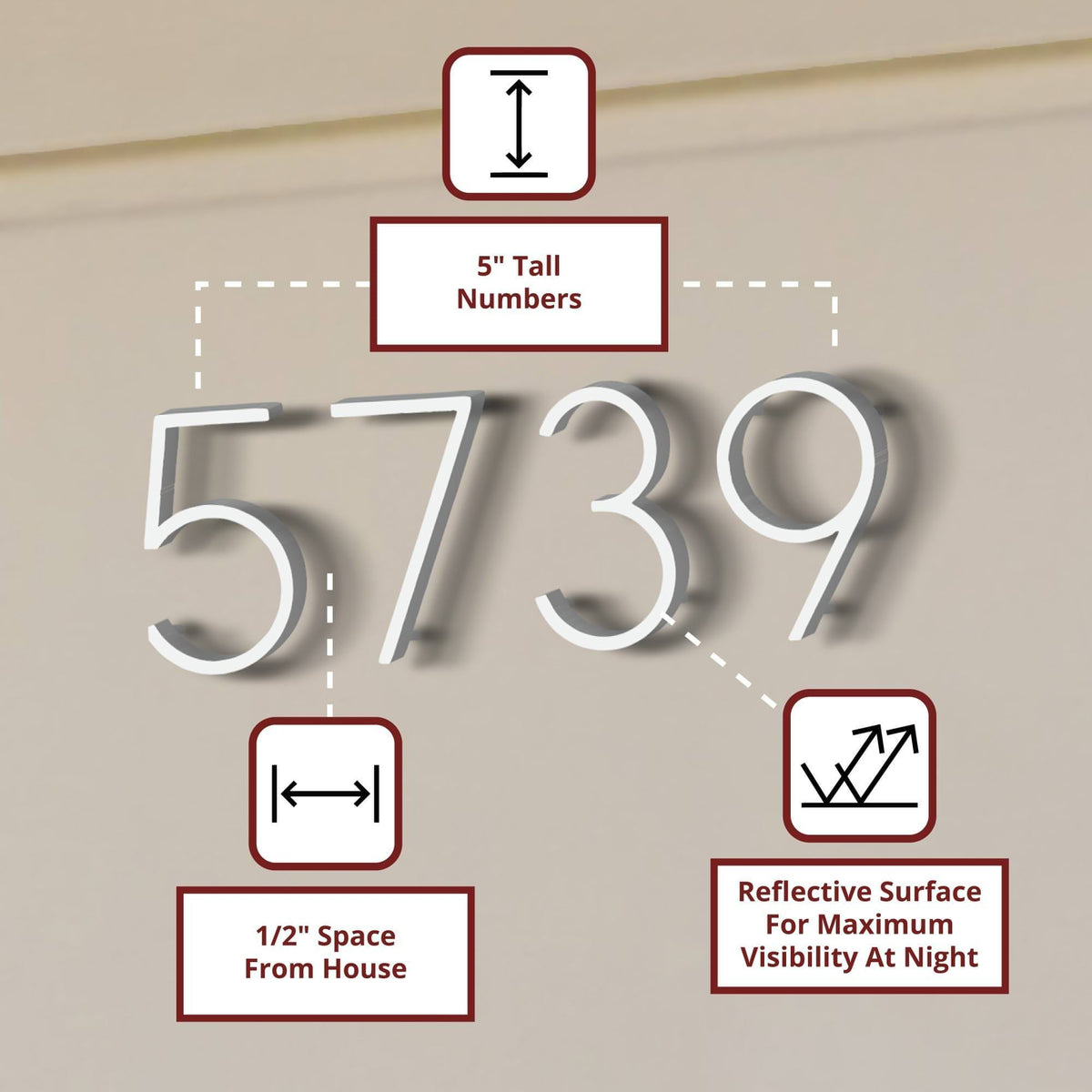 Reflective Modern Floating House Numbers